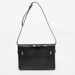 Saint Laurent Black Croc Embossed Leather Manhattan Shoulder Bag