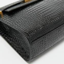 Saint Laurent Black Croc Embossed Leather Manhattan Shoulder Bag