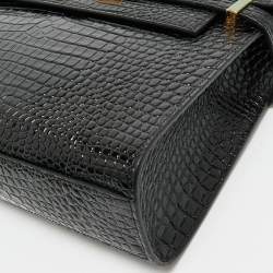 Saint Laurent Black Croc Embossed Leather Manhattan Shoulder Bag