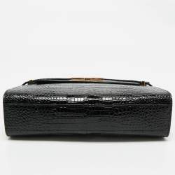 Saint Laurent Black Croc Embossed Leather Manhattan Shoulder Bag