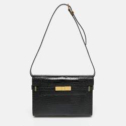 Saint Laurent Black Croc Embossed Leather Manhattan Shoulder Bag