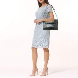 Saint Laurent Black Croc Embossed Leather Manhattan Shoulder Bag