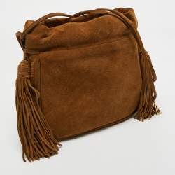 Pre Owned Saint Laurent Brown Suede Fringe Drawstring Shoulder Bag