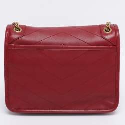 Pre Owned Saint Laurent Red Matelasse Leather Baby Niki Chain Shoulder Bag