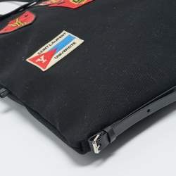 Pre Owned Saint Laurent Black Canvas Large Patchwork Flat Shopper Tote