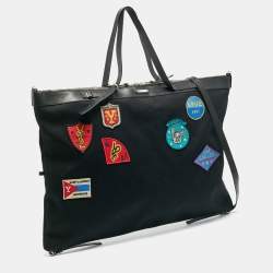 Pre Owned Saint Laurent Black Canvas Large Patchwork Flat Shopper Tote