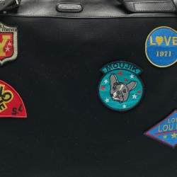 Pre Owned Saint Laurent Black Canvas Large Patchwork Flat Shopper Tote