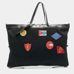 Pre Owned Saint Laurent Black Canvas Large Patchwork Flat Shopper Tote