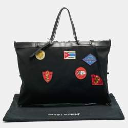 Pre Owned Saint Laurent Black Canvas Large Patchwork Flat Shopper Tote