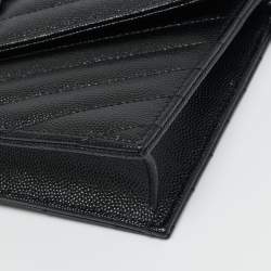 Pre Owned محفظة سان لوران باريس بسلسلة أنفيلوب جلد ماتيلاسيه أسود كاساندري