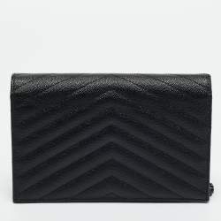 Pre Owned محفظة سان لوران باريس بسلسلة أنفيلوب جلد ماتيلاسيه أسود كاساندري