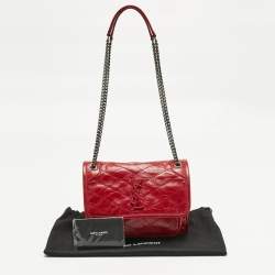 Pre Owned Saint Laurent Red Matelassé Leather Baby Niki Chain Shoulder Bag