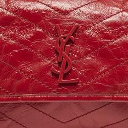 Pre Owned Saint Laurent Red Matelassé Leather Baby Niki Chain Shoulder Bag