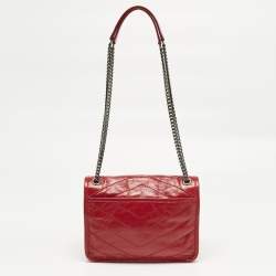 Pre Owned Saint Laurent Red Matelassé Leather Baby Niki Chain Shoulder Bag