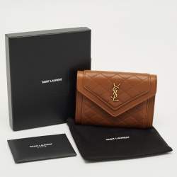 Pre Owned Saint Laurent Brown Quilted Leather Gaby Compact Wallet