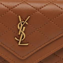 Pre Owned Saint Laurent Brown Quilted Leather Gaby Compact Wallet