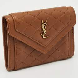 Pre Owned Saint Laurent Brown Quilted Leather Gaby Compact Wallet