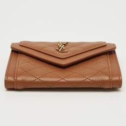 Pre Owned Saint Laurent Brown Quilted Leather Gaby Compact Wallet