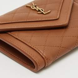 Pre Owned Saint Laurent Brown Quilted Leather Gaby Compact Wallet