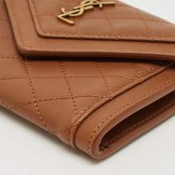 Pre Owned Saint Laurent Brown Quilted Leather Gaby Compact Wallet