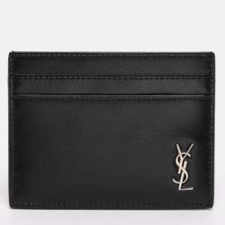 Pre Owned Saint Laurent Black Leather Tiny Cassandre Card Holder