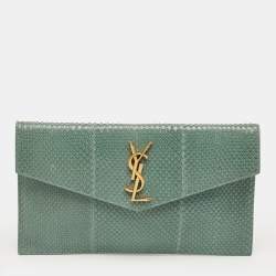 Pre Owned Saint Laurent Green Python Uptown Pouch