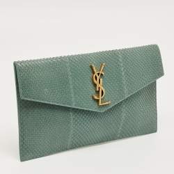 Pre Owned Saint Laurent Green Python Uptown Pouch