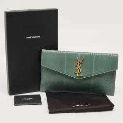 Pre Owned Saint Laurent Green Python Uptown Pouch
