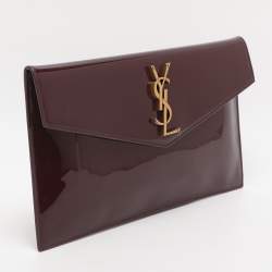 Pre Owned Saint Laurent Burgundy Patent Leather Uptown Envelope Clutch