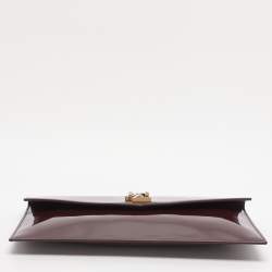 Pre Owned Saint Laurent Burgundy Patent Leather Uptown Envelope Clutch