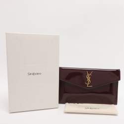 Pre Owned Saint Laurent Burgundy Patent Leather Uptown Envelope Clutch