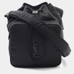 Pre Owned حقيبة كتف سان لوران باريس نيكي دلو نايلون جلد أسود