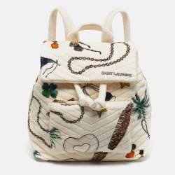 Pre Owned Saint Laurent Cream/Multicolor Summer Print Terry Cloth Backpack