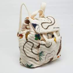 مملوكة مسبقًا حقيبة ظهر سان لوران تيري كلوتش بطباعة صيفية كريمية متعددة الألوان