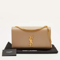 Pre Owned Saint Laurent Monogram Beige Leather Chain Shoulder Bag