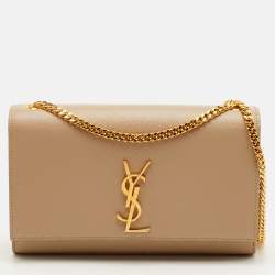 مملوكة مسبقًا Saint Laurent Monogram Beige Leather Chain Shoulder Bag
