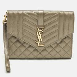 مملوكة مسبقًا Saint Laurent Monogram Envelope Metallic Mixed Matelasse Leather Clutch
