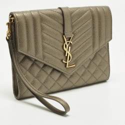 Pre Owned حقيبة كلتش سان لوران مظروف مونوغرام جلد أسود