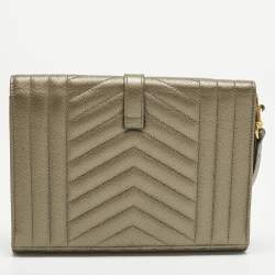 Pre Owned حقيبة كلتش سان لوران مظروف مونوغرام جلد أسود