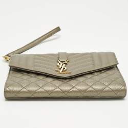 Pre Owned حقيبة كلتش سان لوران مظروف مونوغرام جلد أسود