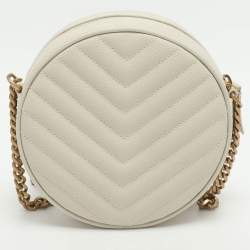 Pre Owned Saint Laurent Ivory Leather Round Crossbody Bag