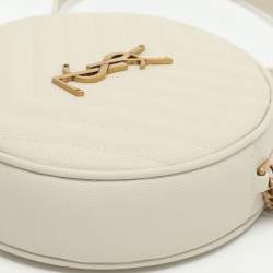 Pre Owned Saint Laurent Ivory Leather Round Crossbody Bag