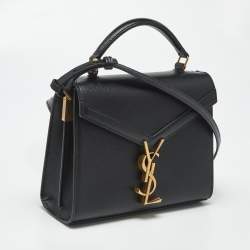 Pre Owned Saint Laurent Cassandra Mini Black Leather Top Handle Bag