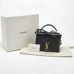 Pre Owned Saint Laurent Cassandra Mini Black Leather Top Handle Bag