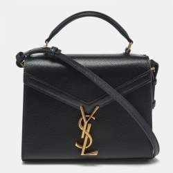 Pre Owned Saint Laurent Cassandra Mini Black Leather Top Handle Bag