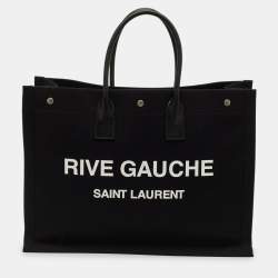 Pre Owned Saint Laurent Rive Gauche Large Black Canvas and Leather Tote
