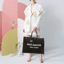 Pre Owned Saint Laurent Rive Gauche Large Black Canvas and Leather Tote