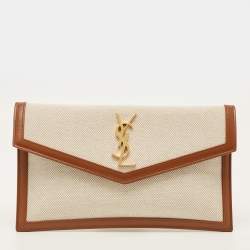 مملوكة مسبقًا Saint Laurent Uptown Beige/Brown Canvas and Leather Pouch
