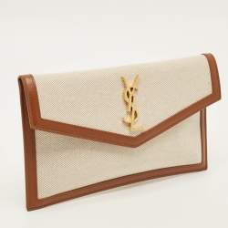 Pre Owned حقيبة صغيرة سان لوران أب تاون قماش بني/طبيعي