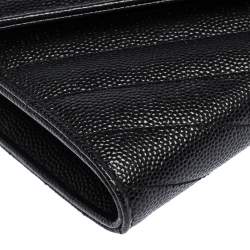 Pre Owned Saint Laurent Paris Black Matelassé Leather Monogram Flap Wallet